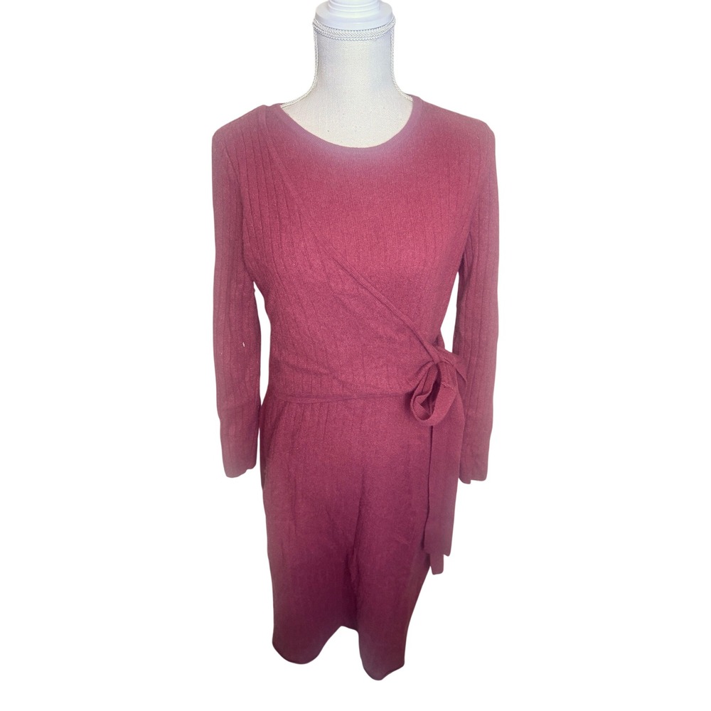 Antonio Melani 100% Cashmere Wrap Sweater Dress Terracotta Clay Ribbed L